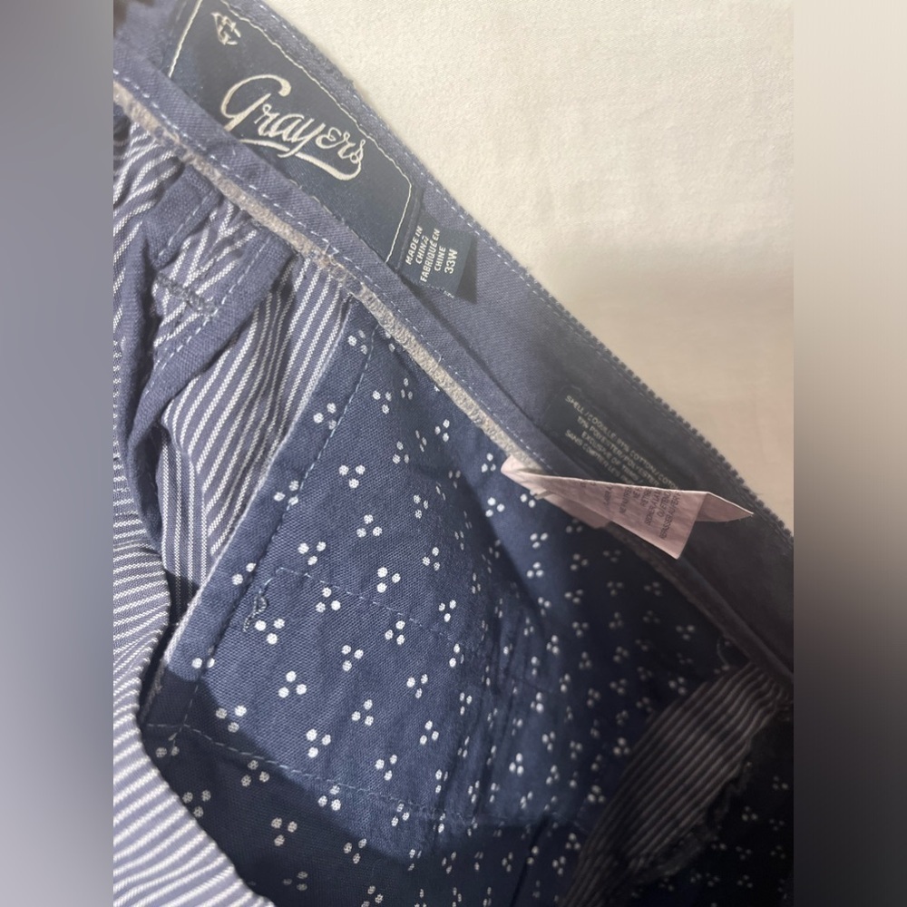 GRAYERS Beltloop waistband MAIDSTONE STRIPE Zip Fly SHORTS in GRISAILLE BLUE - Picture 7 of 8